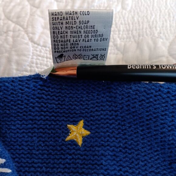 Vintage 90s Quacker Factory Christmas Village Cardigan Sweater Blue Size L - Picture 13 of 13